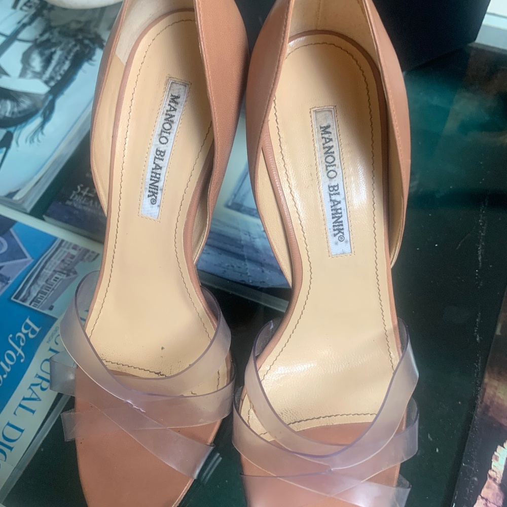 Manolo Blahnik Nude Heels with clear PVC straps